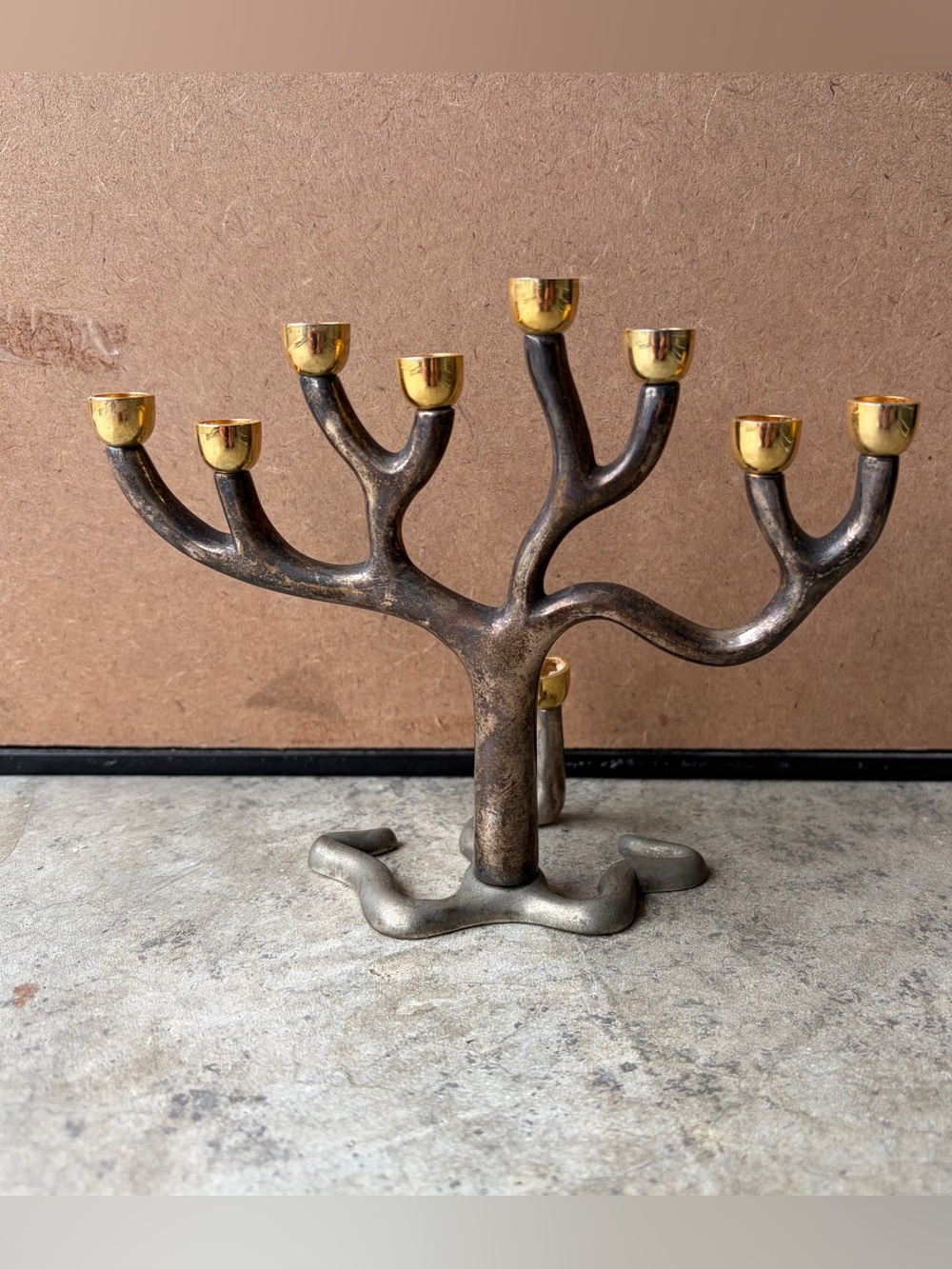 Vintage Sandra Kravitz by Jacob Rosenthal Brass Tree of Life Menorah Judaica - Picture 3 of 10